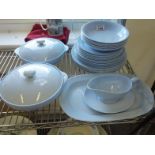 6 place blue dinner service by Spode, English Lavender design including 2 tureens and lids,