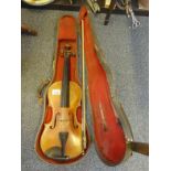Early 20th century Violin and Bow, with original case, single split back design with Stradivarius