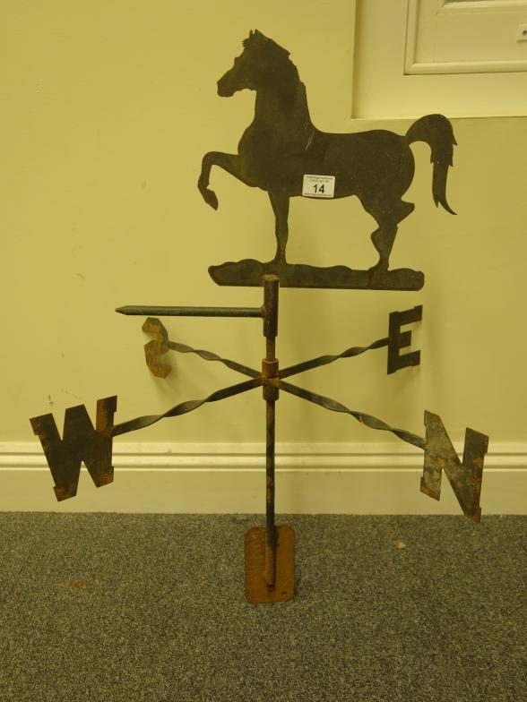 Metalware Weather Vane, the top decorated with a horse, c1950's