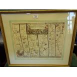 F/g hand coloured Map, London to Hythe, after the original by John Ogilby,