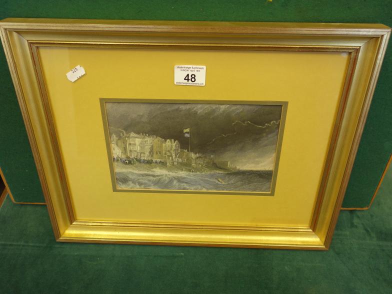 Gilt framed coloured print of Deal Shoreside Scene Kent,