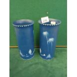 A pair Hand painted electric blue vases marked to base Harrow,