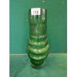 Whitefriars style apple green hoop vase, 12" tall