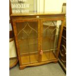 1920's walnut show cabinet with twin glazed doors to the front, shelving enclosed 4' tall x 3' wide