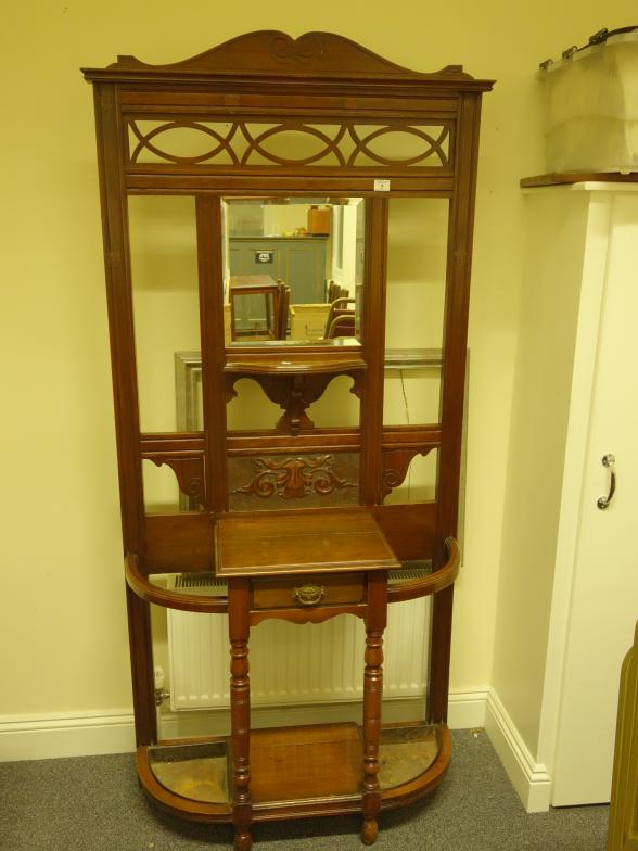 19c mahogany Hat Coat and Umbrella stand with mirrored back 6'6 tall 3' wide