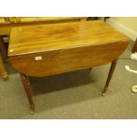 Regency period Pembroke table on fluted tapering supports with brass casters, single drawer, 2