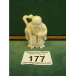 1920's-30’s Netsuke, 2" tall bald headed man with Crook