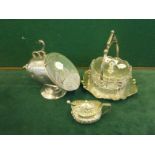 Silver plated and glass sectioned jam pot and lid, makers JD & S, silver plated coal scuttle