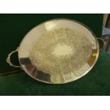 Good quality oval silver plated and engraved serving tray, 17" long decorated in the antique style