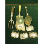 3 x Victorian silver plated serving items including bone handled Crumb scoop, horn handled