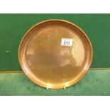 Keswick an Arts & Crafts copper serving tray 10" dia numbered C114 and impressed Keswick mark,