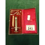 Vintage dentist equipment, syringe holder in original case makers mark JF ? Part complete