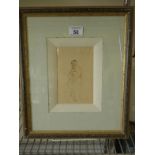 Interesting f/g pencil drawing of a cloaked Female, probably a sketch c18 century from a larger