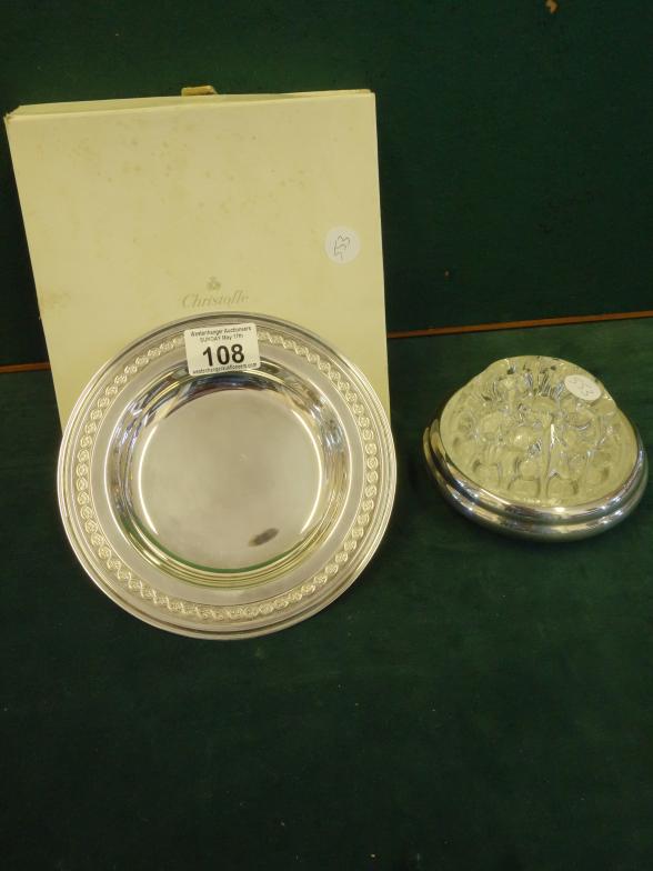 Christofle, a silver coloured presentation dish 7" dia, with original packaging, impressed to