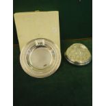 Christofle, a silver coloured presentation dish 7" dia, with original packaging, impressed to