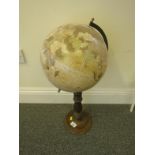 World Atlas Globe on turned pine base, antique style