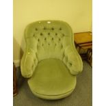Green velour upholstered button back spoon back chair with horse hair stuffing