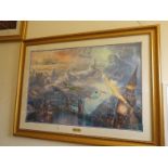 Large Walt Disney limited edition coloured print titled Tinkerbell and Peter Pan Fly to Neverland,