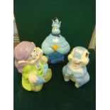 Caricature Disney Cookie jars and lids, Disney Thumper in a seated position and the Genie, each