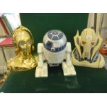 3 x Star Wars china Cookie Jars and lids, models R2D2, C3PO all c2005 12" tall approx