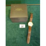 Gents Rotary cocktail watch on brown leather strap with dates and day aperture, model Windsor with