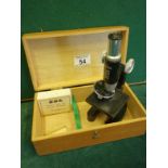 Pine boxed microscope with attachments, Stein