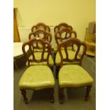 Set of 6 William 1V Mahogany overstuffed dining chairs with spoon shaped backs, button back