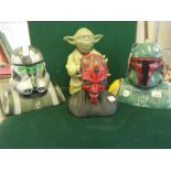 Star Wars 3 x china Cookie Jars and lids, modelled as figures from the film, each one 12" tall