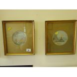 Small pair of circular watercolours late 19 th century Ships off the Coast of England each