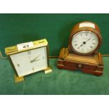 Gilt metal 1970's mantle clock with a 4" square dial, makers mark Swiza and 1 other small antique