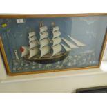 framed & glazed Diorama of a Cutter in full sail a 3 mast ship set in a naturalistic landscape of