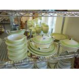 6 place Art Deco period hand painted green banded dinner service, by Crown Ducal England pattern No: