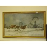 Large oil painting on board by B M Conway a picture depicting Horse Ploughing in a panoramic