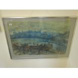 Large interesting pastel picture depicting Battersea Power Station? And the Thames numerous