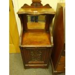 Late 19c mahogany coal unit, the door with a fall front, mirrored back and small parcel shelf on