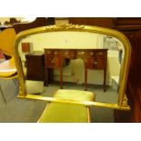Antique style gilt overmantle mirror, 3' long x 20" tall approx
