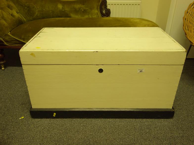 Pine Seaman's chest £ with rope handles painted white, the top opening to reveal a candle box