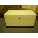 Pine Seaman's chest £ with rope handles painted white, the top opening to reveal a candle box