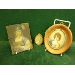 Small miniature watercolour, small miniature oil on tin of an 18th century figure, and 1 other