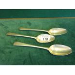 Matching pair of London h/m Georgian period spoons both with a h/m for 1817 and 1 other similar