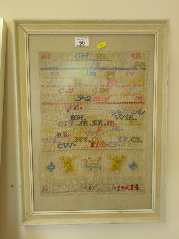 F/g 19c sampler, glazed in modern frame embroided to base Anderson age 14