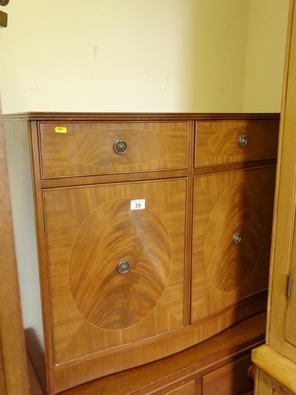 Regency style sideboard, cluster of 2 short drawers and 2 cupboards with inlaid decoration 3' long x