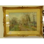 Henry Charles Fox, RBA superb gilt f/g watercolour in gilt exhibition frame, entitled Returning to