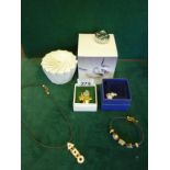 2 x boxed items of Swarovski crystal and 2 other items of Swarovski style jewellery and 1 boxed leaf