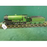 Rare Bassett Lowke Duke of York Clockwork train and tender, the tender dated 1927, green with gilt