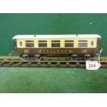 O-Gauge Hornby Pullman Carriage 11" long 3.5" tall with original Hornby gilt mark, played with