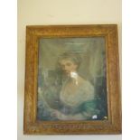 Oil painting on canvas of a seated Lady in original 19c gilt frame, canvas size 30" x 24" un-signed,
