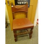 Set of 1920's Gothic style dining chairs with overstuffed seats and backs,
