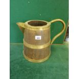 Oak planked ale jug, 1 gallon with brass highlights,