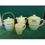 Rare 1930's T G Green Streamline green banded with Church Gresley mark, a rare milk jug and cover,